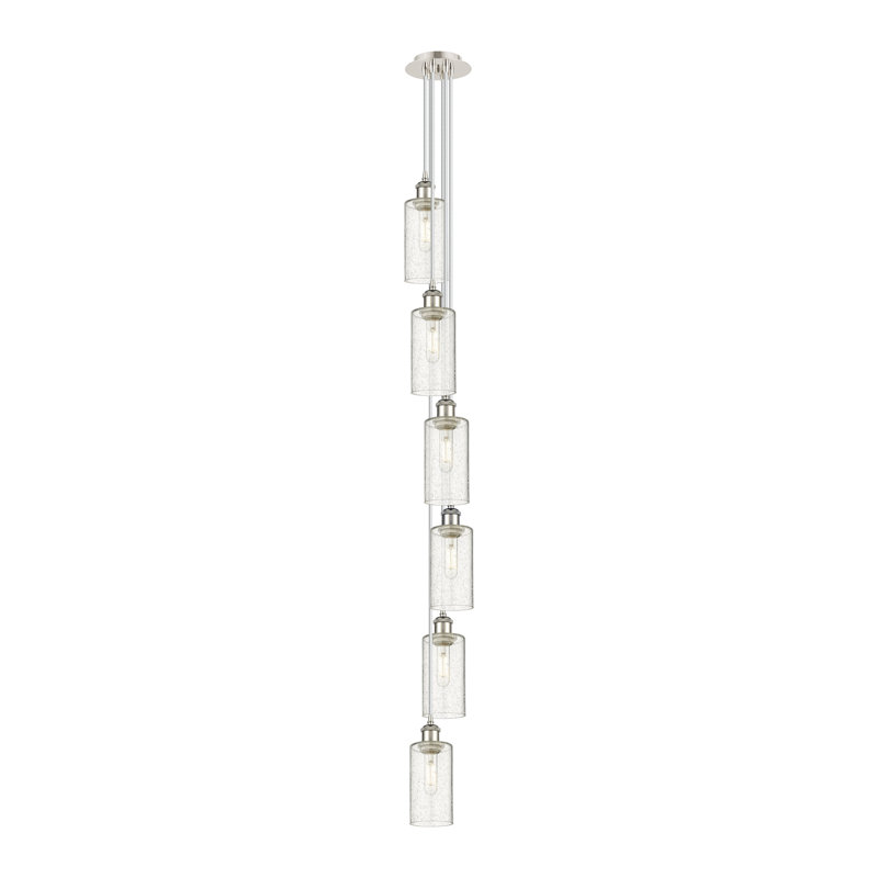 Caius - Luminaire suspendu à cordon 6 lumières 7 po, Grainé, Nickel poli
