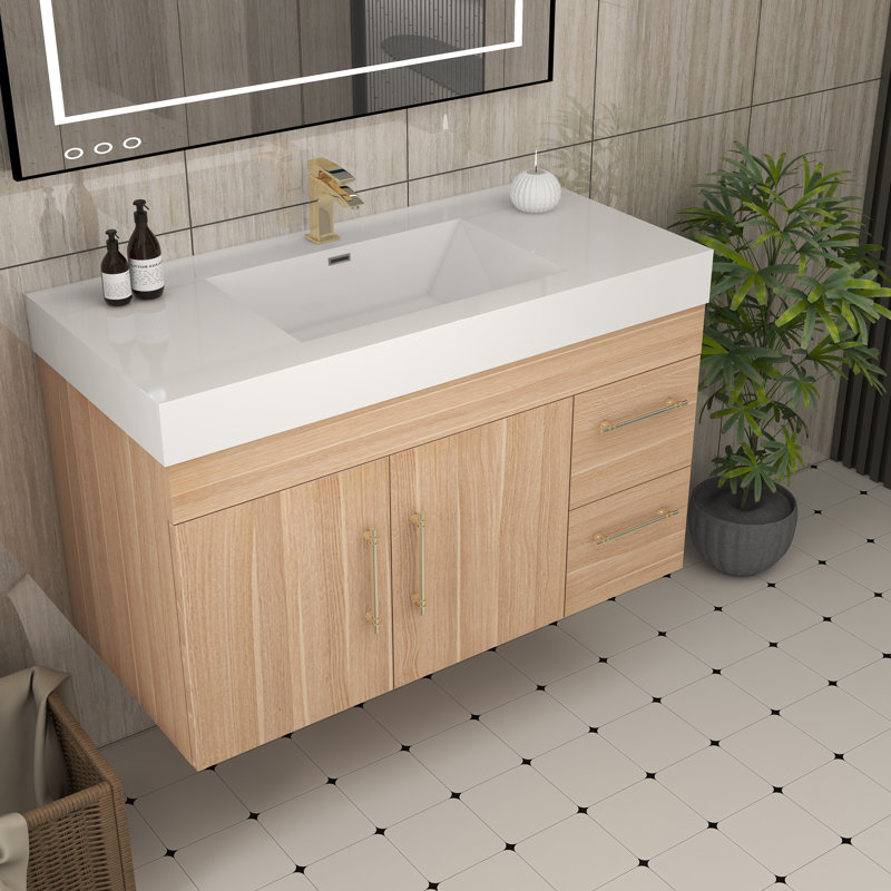 Ensemble de meuble-lavabo simple mural 41,9 ", Chêne champagne