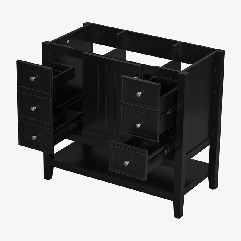 36" Black Solid Wood and MDF Freestanding Bathroom Vanity