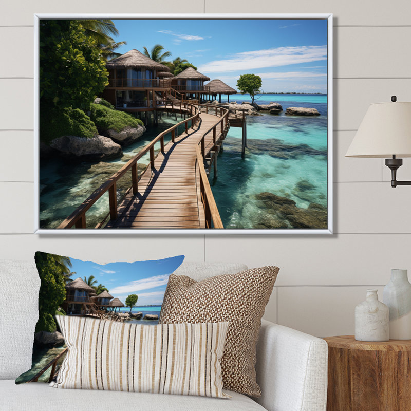 Maldives Beaches Maldives I, reproduction d'art sur toile, H 16 po x l 32 po, Cadre flottant blanc