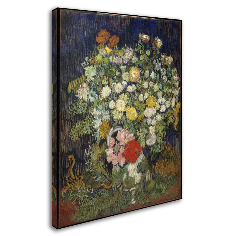 Art mural sur toile tendue - "Bouquet de fleurs dans un vase" de Van Gogh pour décor de salon, de chambre à coucher ou de bureau - 35 x 47