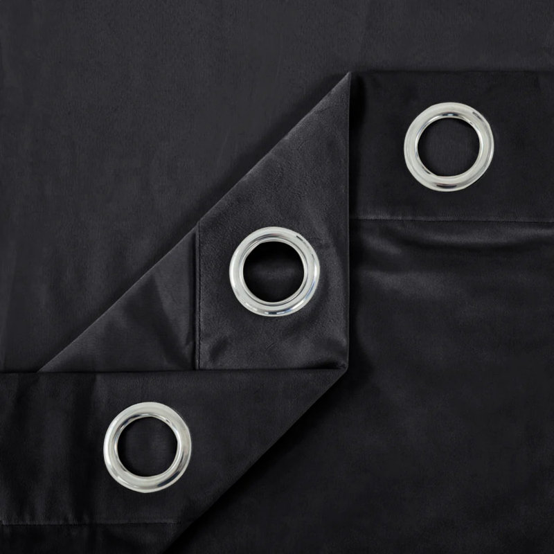 Crushed Velvet Eyelet Ready Made Thermal Drape & Curtain, Black, 228cm Width x 228cm Drop