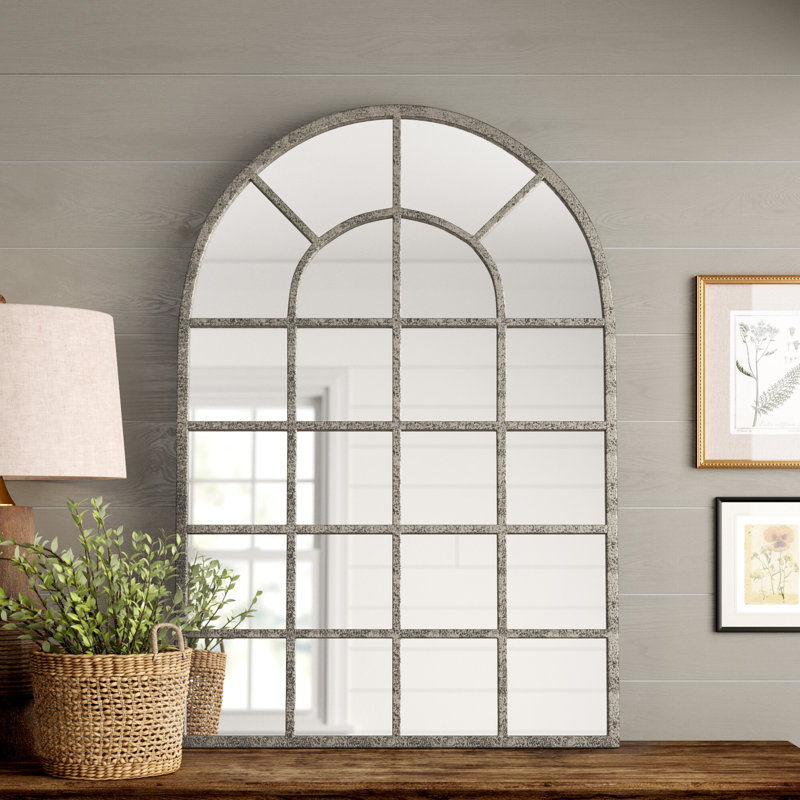 Dellrey Arch Wall Mirror, Gray, 44" x 30", Flat