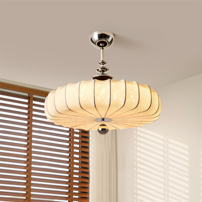 Medieval-Style Carbon Steel Lamp Stand With Fabric Lampshade Pendant Lamp