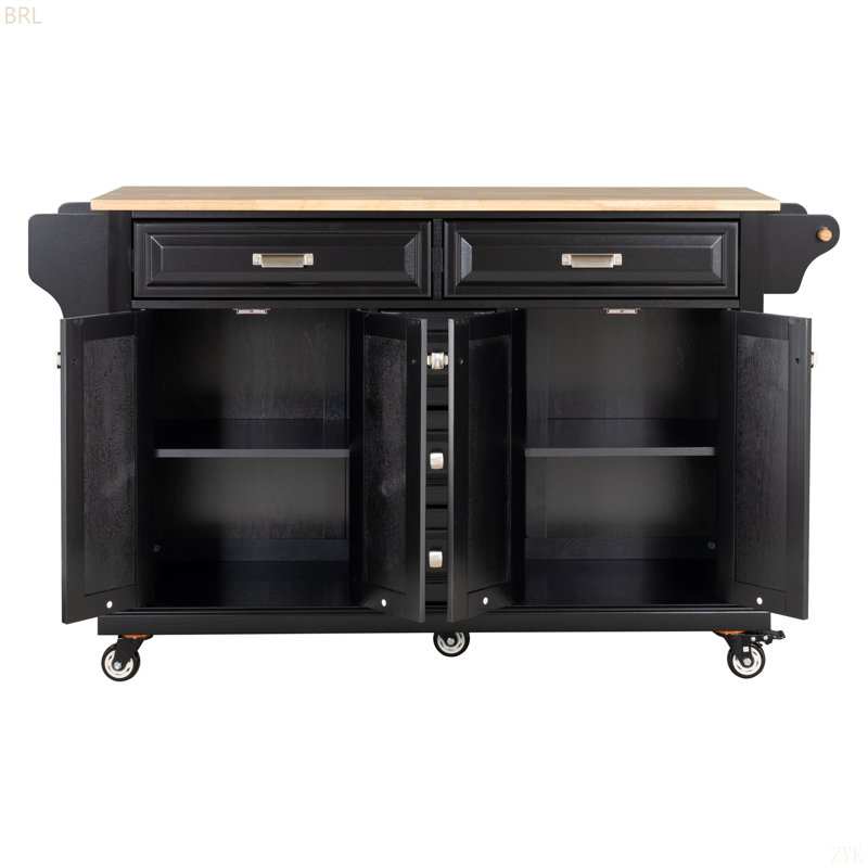 Makhel Wood Kitchen Island, Black