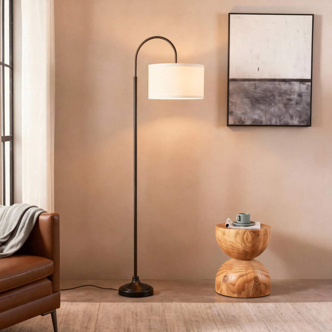 Nora 68 in. Mid-Century Modern Adjustable LED Arched Floor Lamp with Fabric Drum Shade Brightech