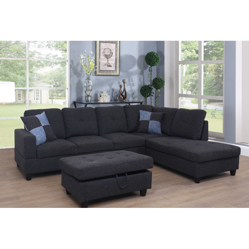 Balk Upholstered L-Shaped Sectional Right Hand Facing, Right Hand Facing, Midnight Gray Linen