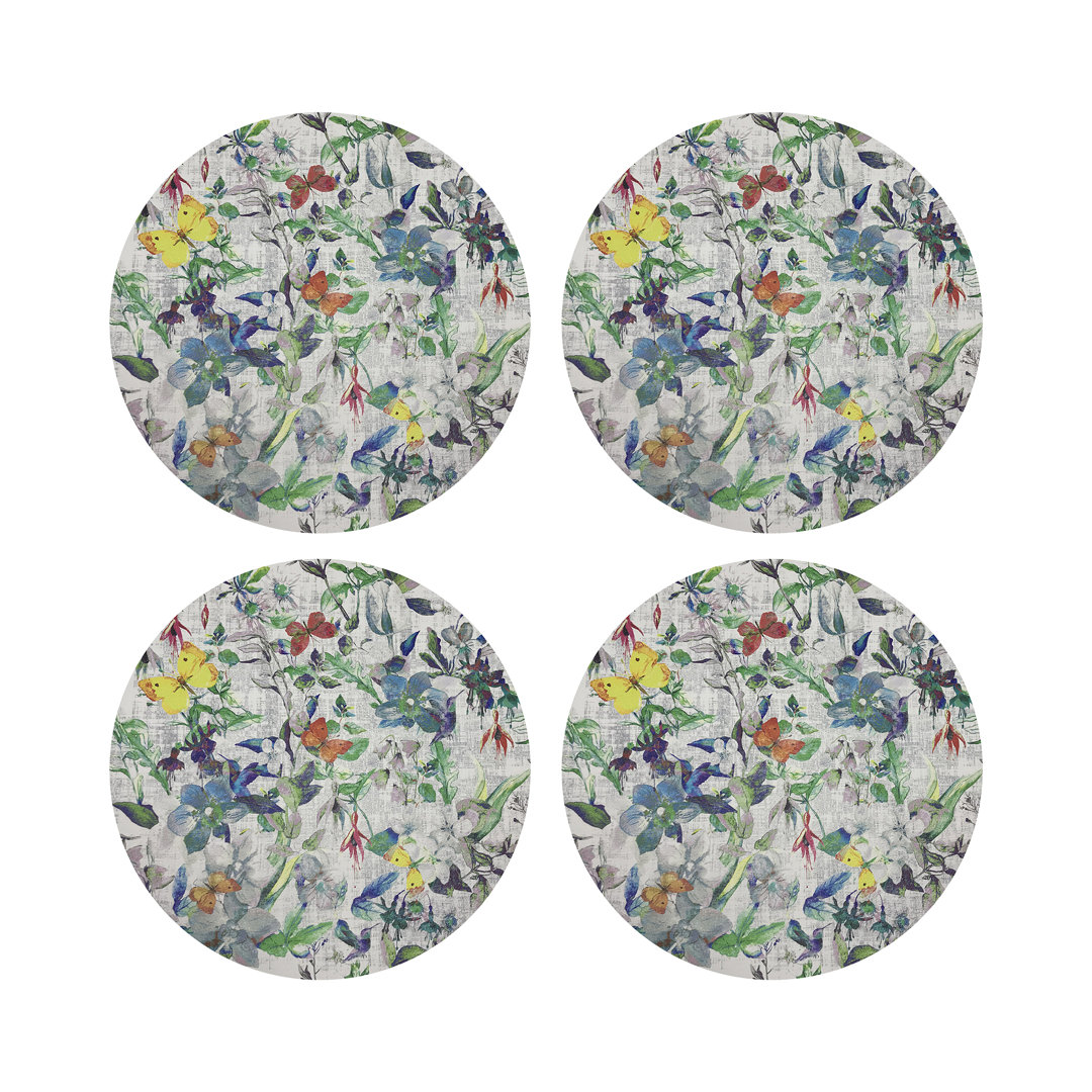 Garden Fantasia Vegan Leather Round Pebble Placemat (Set of 4) Nicolette Mayer