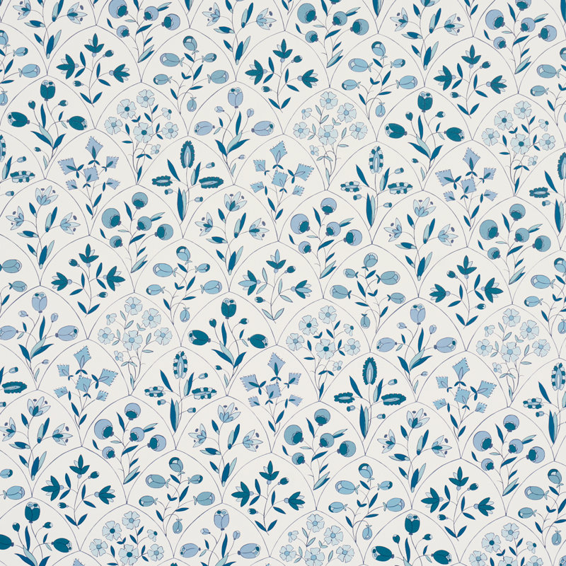 Frances Scallop Floral Wallpaper, Blue