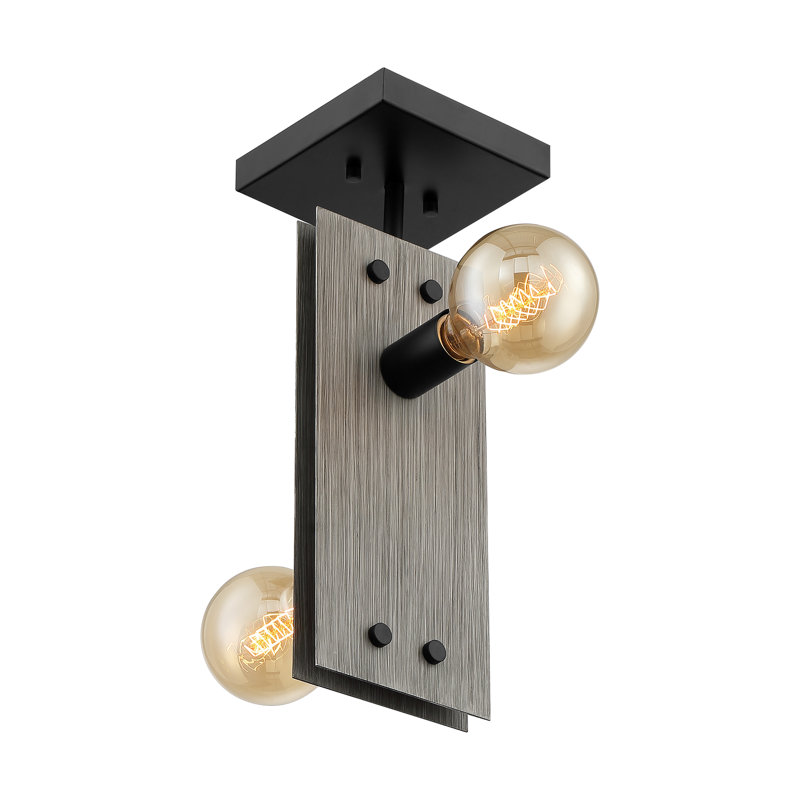 Plafonnier semi-encastré 2 lumières 6 po Baldhart, Bois récupéré / noir