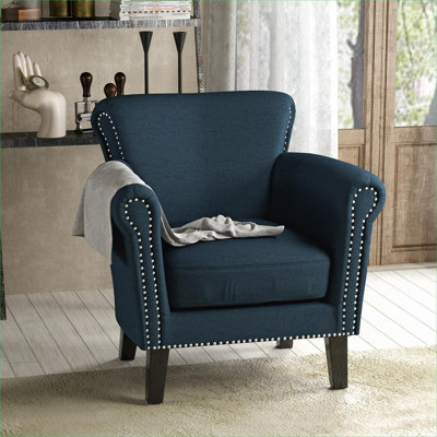Fauteuil club incurvé de luxe, siège d'appoint rembourré en tissu bleu classique classique pour des espaces confortables