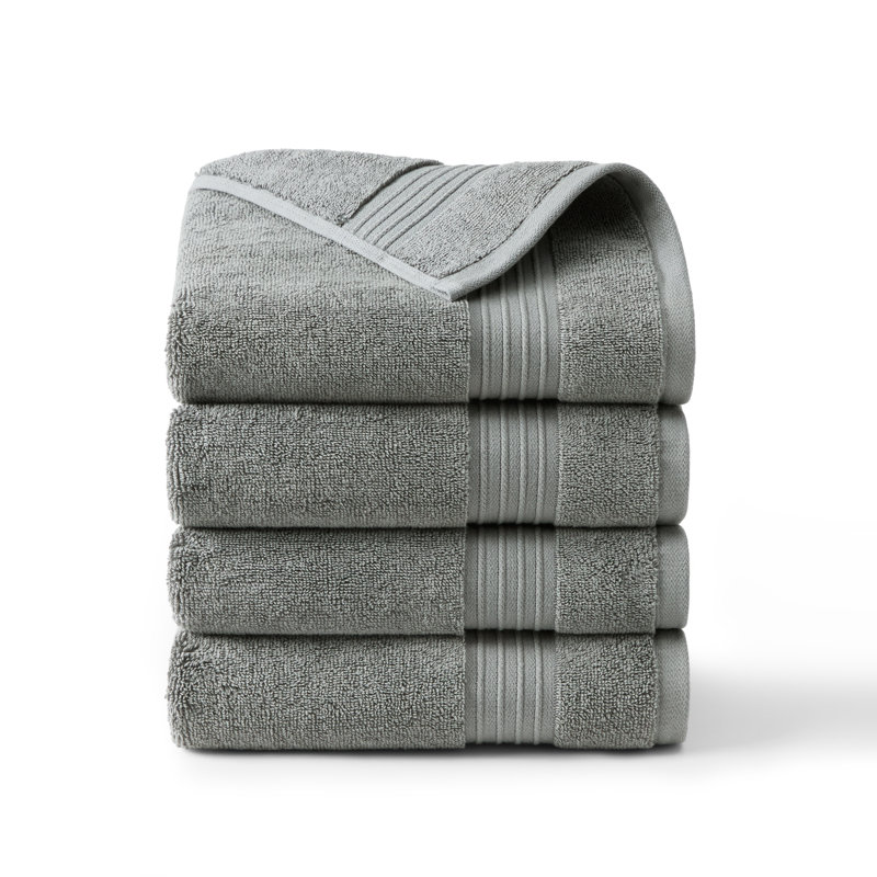 TOWN & COUNTRY EVERYDAY 4-Piece Solid Dobby Border Hand Towel Set, 20x30-Inch, 100% Cotton, Gray