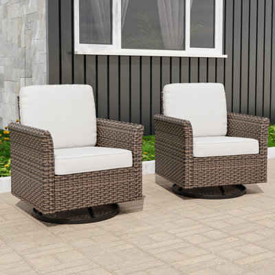 2 Piece Patio Swivel Glider Chairs Outdoor All-Weather Wicker Curved Armchairs With Olefin Cushions