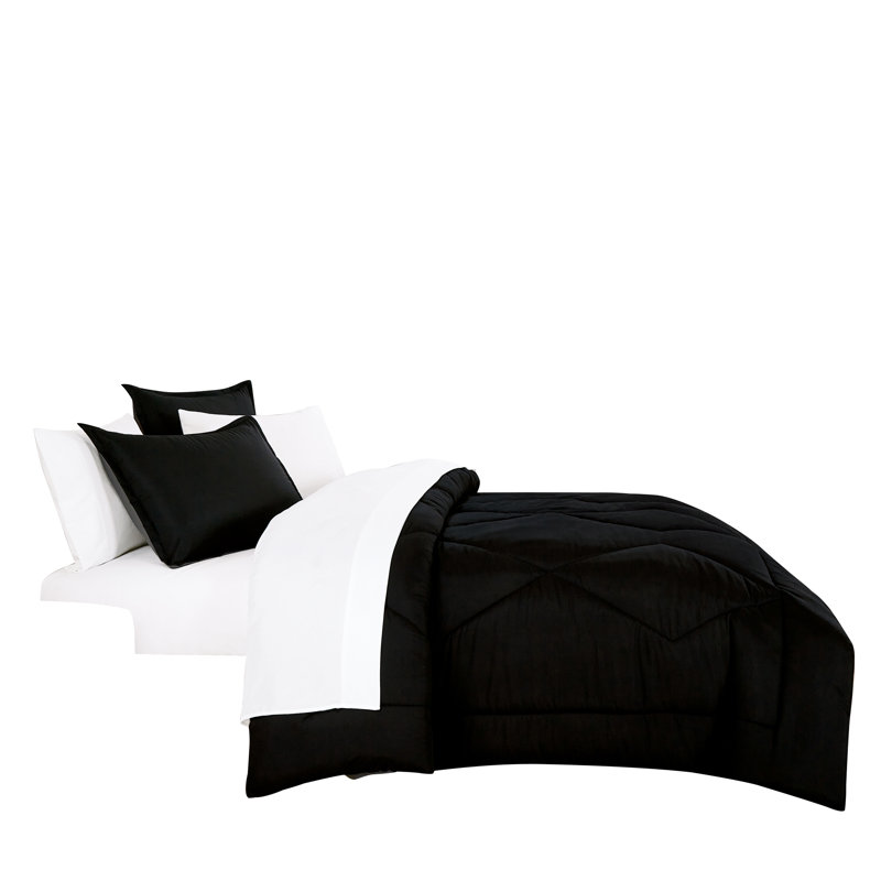 Ensemble d'édredon réversible 7 pièces 7 pièces, Édredon de très grande taille et 6 pièces suppl, Noir / blanc