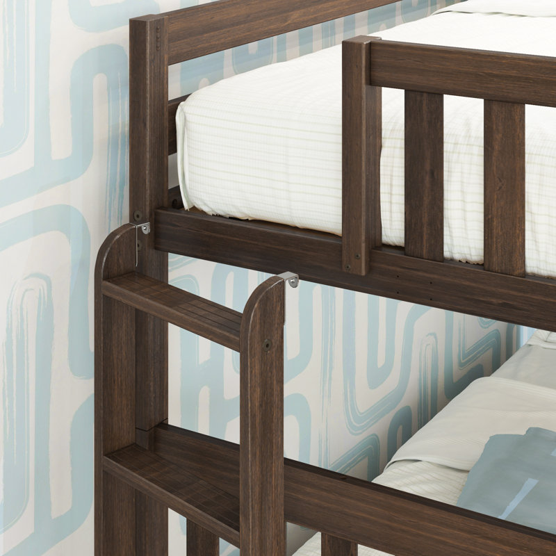 Delbreco Kids Twin Over Twin Bunk Bed with Ladder on End, Brown