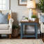 Table d'appoint 24 pouces, aucun assemblage requis, denim bleu et finition whisky-1956744256