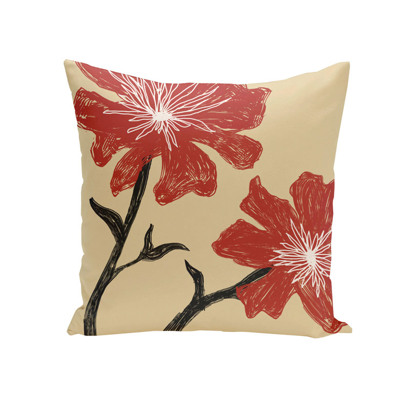 Floral Reversible Throw Pillow, 16"x16", Red