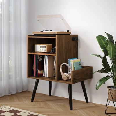 Armoire de rangement pour disques avec tablette audio et prise de courant intégrée pour la chambre à coucher, le salon et les petits espaces