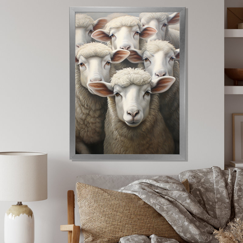 " Realistic Sheeps Portrait ", 32" H x 16" W x 1" D, Silver Picture Framed