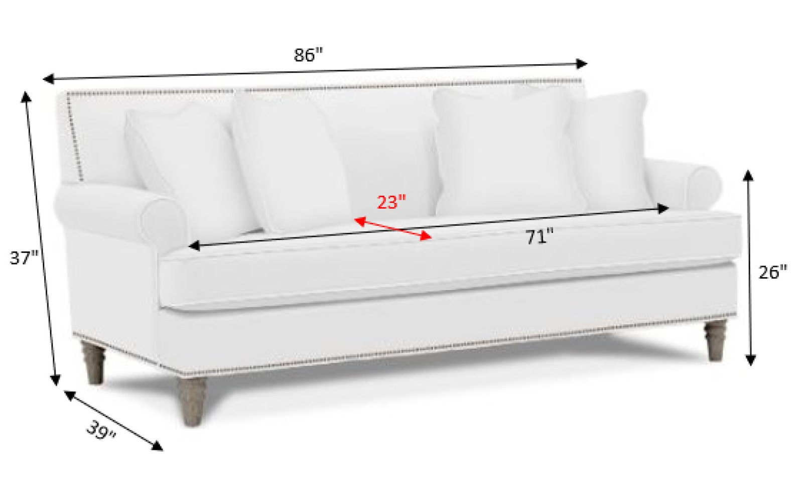 Simeon 86'' Sofa, Bahama 31, Minnick 21 Light Blue, Black
