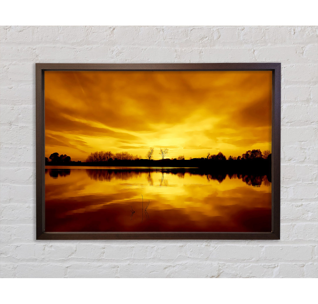 Atemberaubender See bei Sonnenuntergang Golden - Einzelbildrahmen Kunstdrucke auf Leinwand