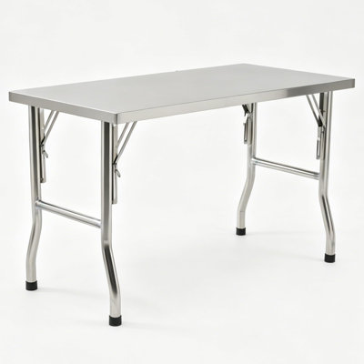 Table pliante à bord droit en acier inoxydable, établi robuste 48 x 24 x 34 po, table de préparation commerciale, chariot utilitaire industriel, épaisseur 0,8 mm