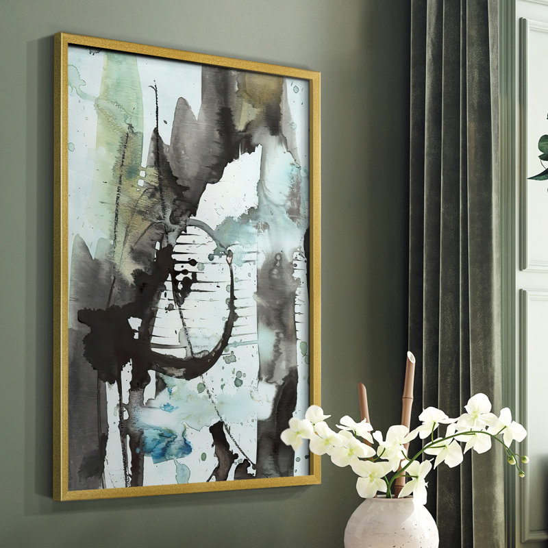 «Lyrical Abstract II», reproduction encadrée - bois massif, H 20 po x l 16 po, Or