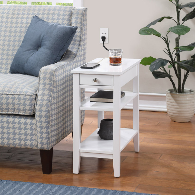 Carbin 24" H 1-Drawer End Table with Built-In Outlets, White