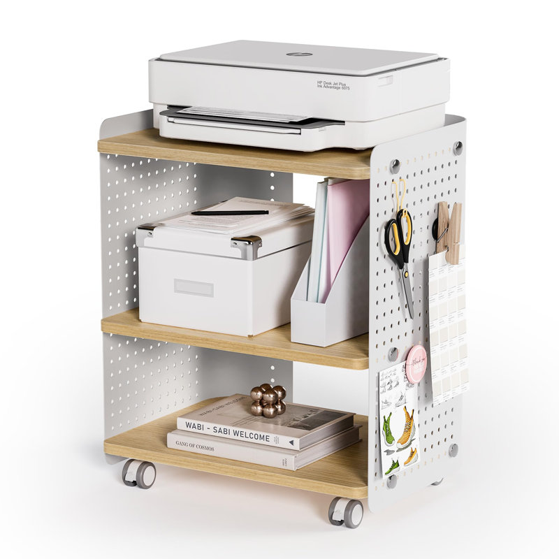 53.5cm H x 44.3cm W Printer Stand, White/Brown