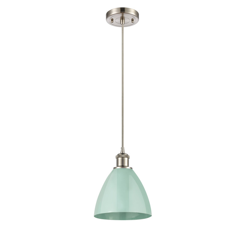 Luminaire suspendu conique 1 lumière, Vert clair, Nickel satiné brossé