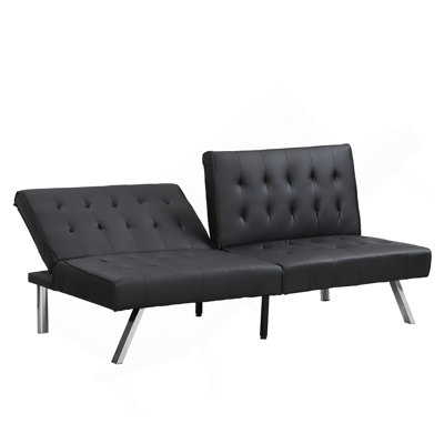 WOOD FRAME, STAINLESS LEG, FUTON, SOFA BED BLACK PVC by Ebern Designs