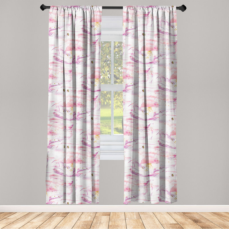 Pale Pink and White Microfiber Semi Sheer Curtain Pair