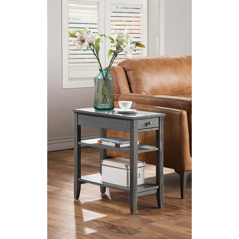 Carbin End Table with Drawer and Shelves, Dark Gray Wirebrush