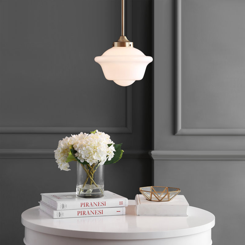 Luminaire suspendu simple à 1 lumière Gallucci, Laiton doré / blanc, Blanc, H 9 po x l 7,25 po x P 7,25 po