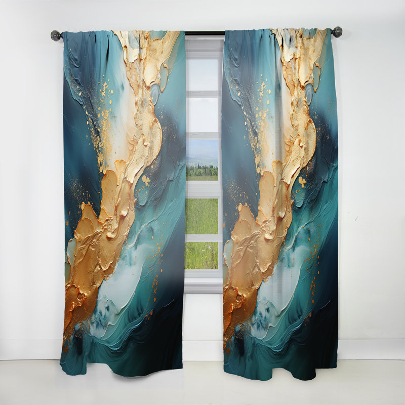Rideau moderne Ailbe Golden Emerald Surge III - Velours obscurcissant - 1 panneau, L 52 po x L 63 po