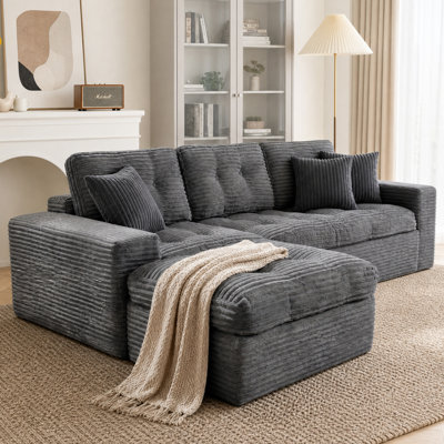 Canapé modulaire en forme de L 3 pièces avec coussin de repose-pieds et coussins amovibles en fausse fourrure de lapin 105,1 "Boneless
