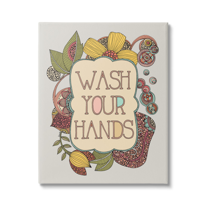 «Wash Your Hands Bathroom Sign» par Valentina Harper - cadre flottant, impression, H 48 po x l 36 po x P 1,5 po, Toile tendue