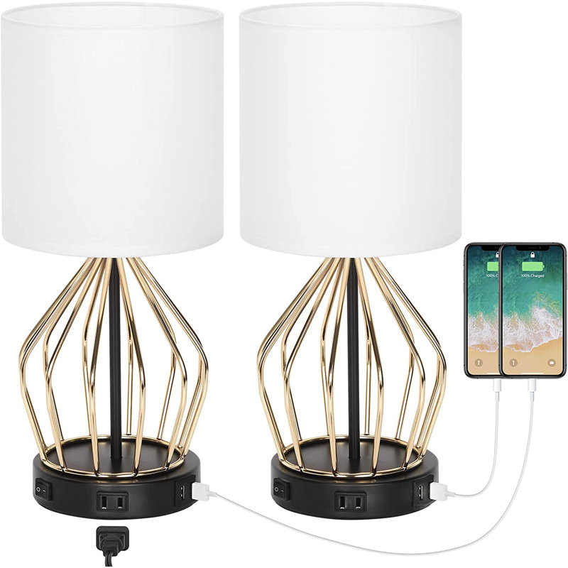 Lampe de table USB en métal Trenouth, Blanc, Or