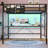 Full Size Loft Bed With Desk And Led Light, Metal Full Size Loft Bed With Power Outlet, Full Size Bed Frame With Upper Bunk, Safety Guard And Ladder, Space Saver,-507437378