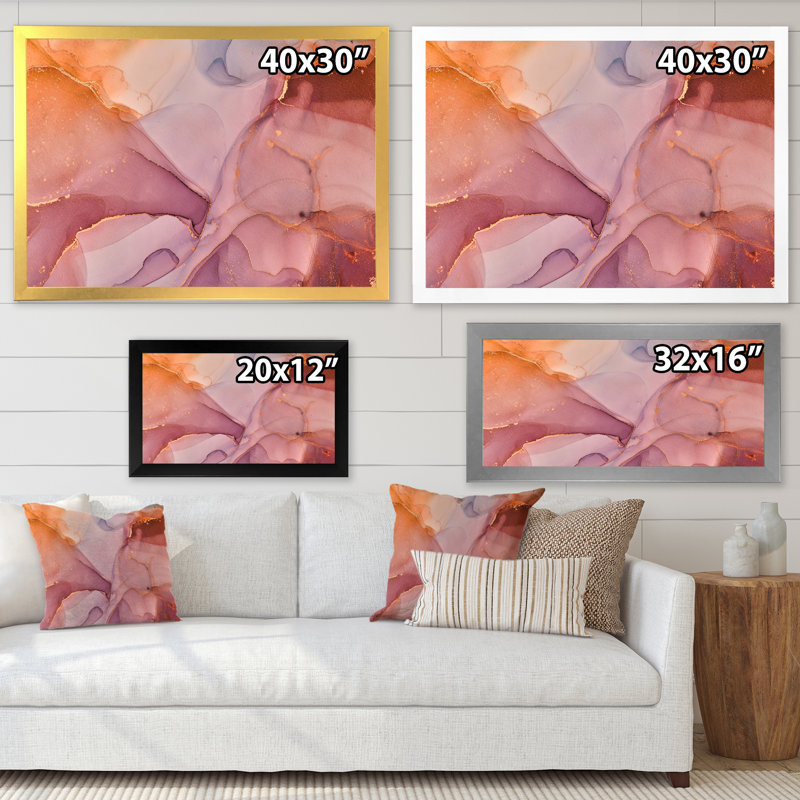 Art de marbre liquide brun et orange - reproduction sur toile, Toile blanche avec cadre d'angle fermé, H 24 po x l 32 po