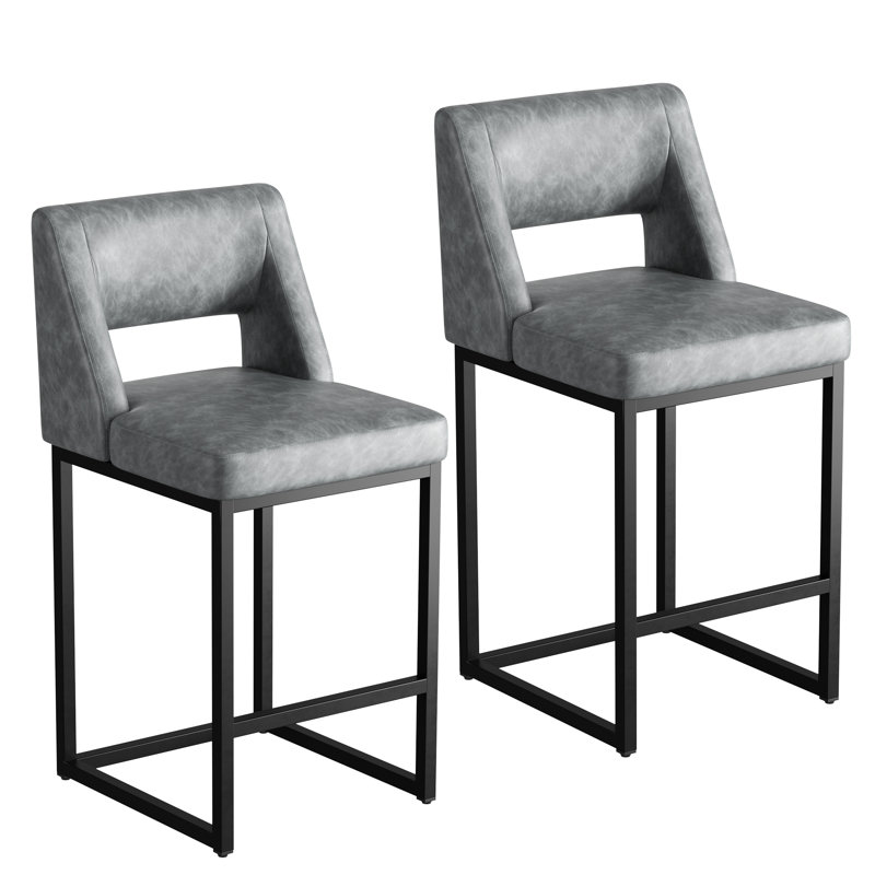 Upholstered Counter Height Bar Stool With Solid Wood Legs, Gray