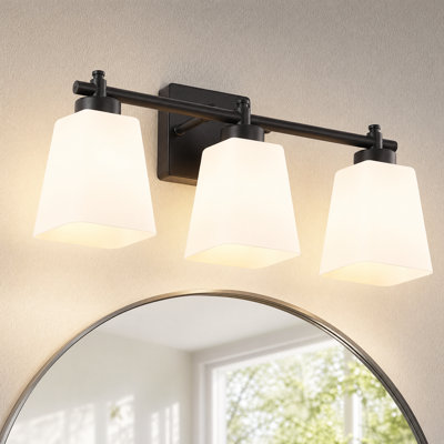 Dimmable 3-Light Vanity Light, Classic Bathroom Wall Sconce with White Glass Shade, E26 Base Fixture for Bedroom, Mirror Vanity