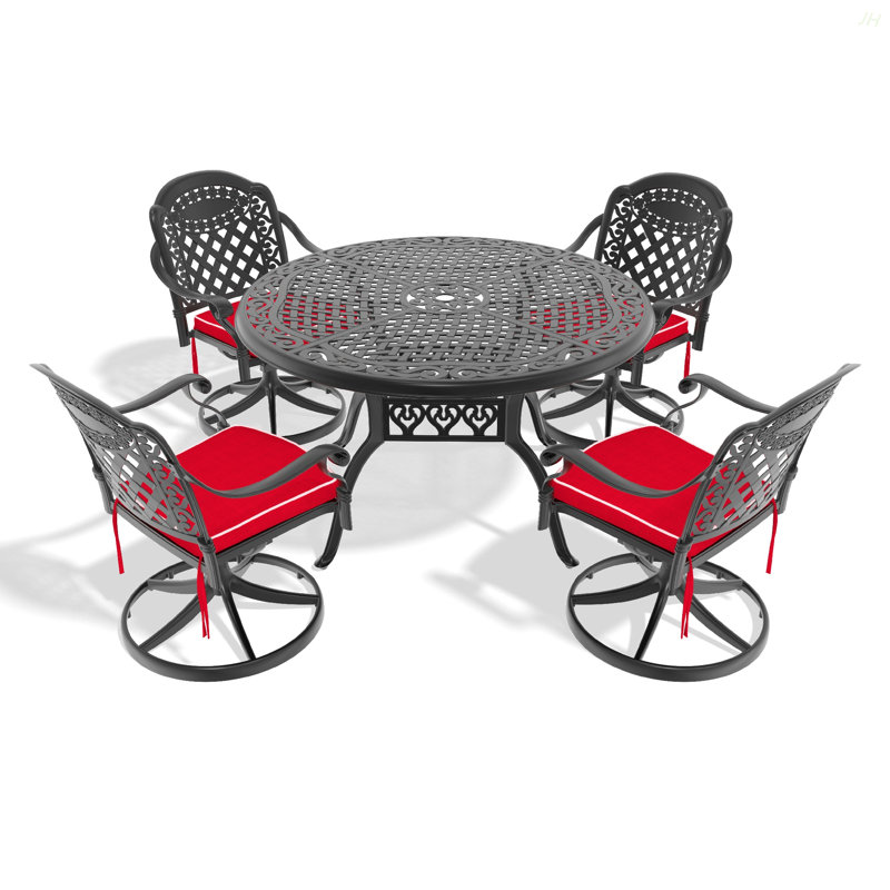 Ensemble de salle à manger toutes saisons en fonte d'aluminium, avec chaises pivotantes et table ronde de 48,03 po, 4