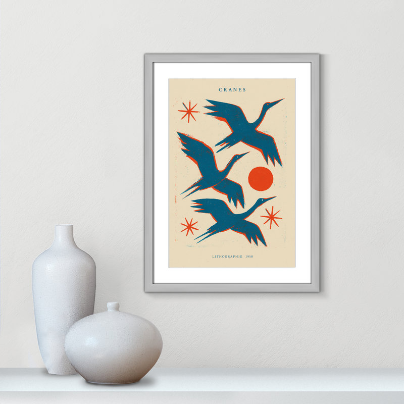 Cranes lithographie Print by Treechild, L 17 po x H 23 po, Matted Print, Matte Silver