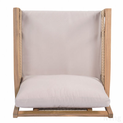 Patio Acacia Wood Club Chairs Set Of 2 With Hand-Woven Twist Rope For Backyard, Poolside, Teak Look+Beige Cushion