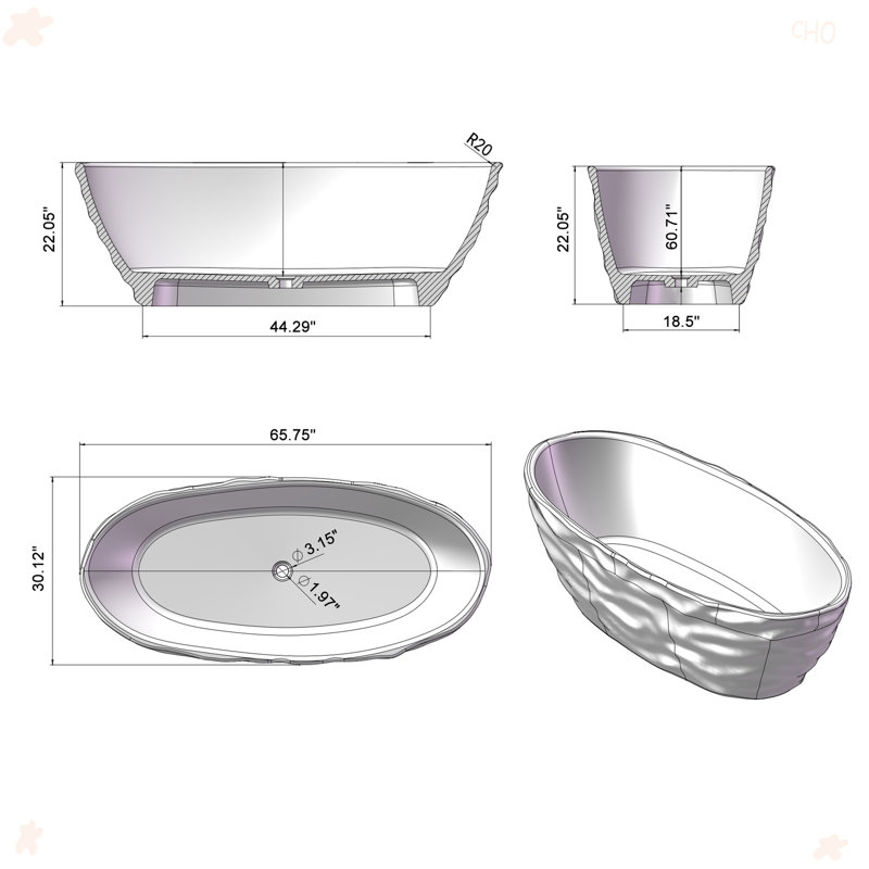 67 Inch Transparent Freestanding Resin Soaking Bathtub