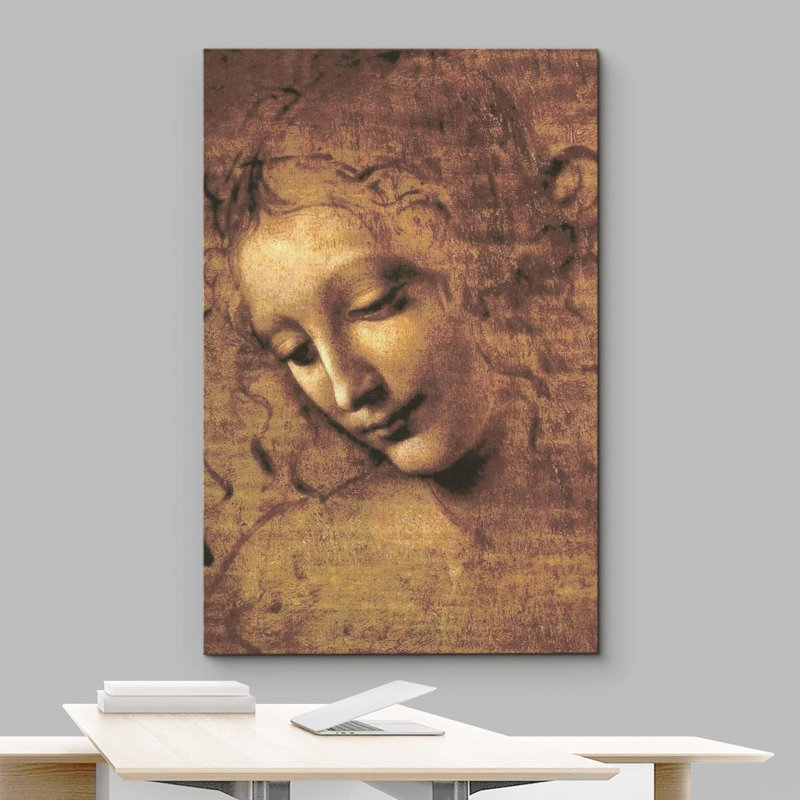 «Famous Artwork The Head of a Woman» par Leonardo Da Vinci, reproduction d'art sur toile tendue, H 36 po x l 24 po x 1,5 po