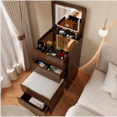 Compact 3-in-1 Makeup Vanity with Flip Top Mirror, Visible Glass Top and 3 Drawers, Vanity Desk for Bedroom