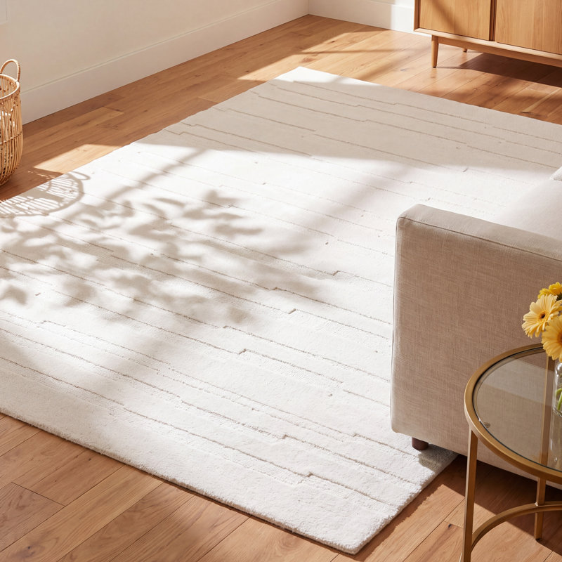 Elona Hand Tufted Wool/Cotton Area Rug in Ivory, Rectangle 6' x 9'