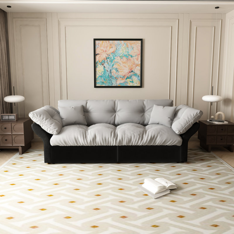Lit escamotable de 74,8 po pour grand lit 3 en 1, gris, avec 2 coussins, velours confortable, lit convertible en solution peu encombrante, assemblage facile et en douceur